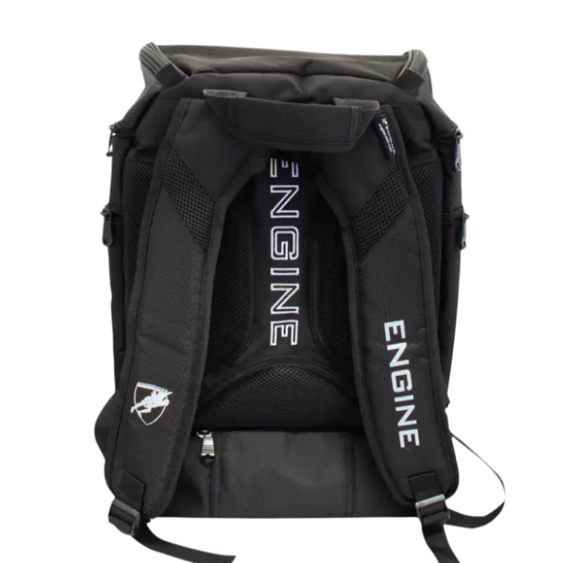 Black backpack pro back straps with 'ENGINE' branding