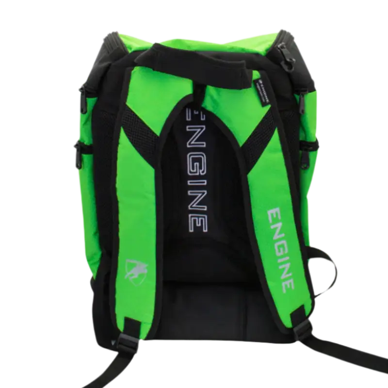 Fluoro green backpack pro back straps with 'ENGINE' branding