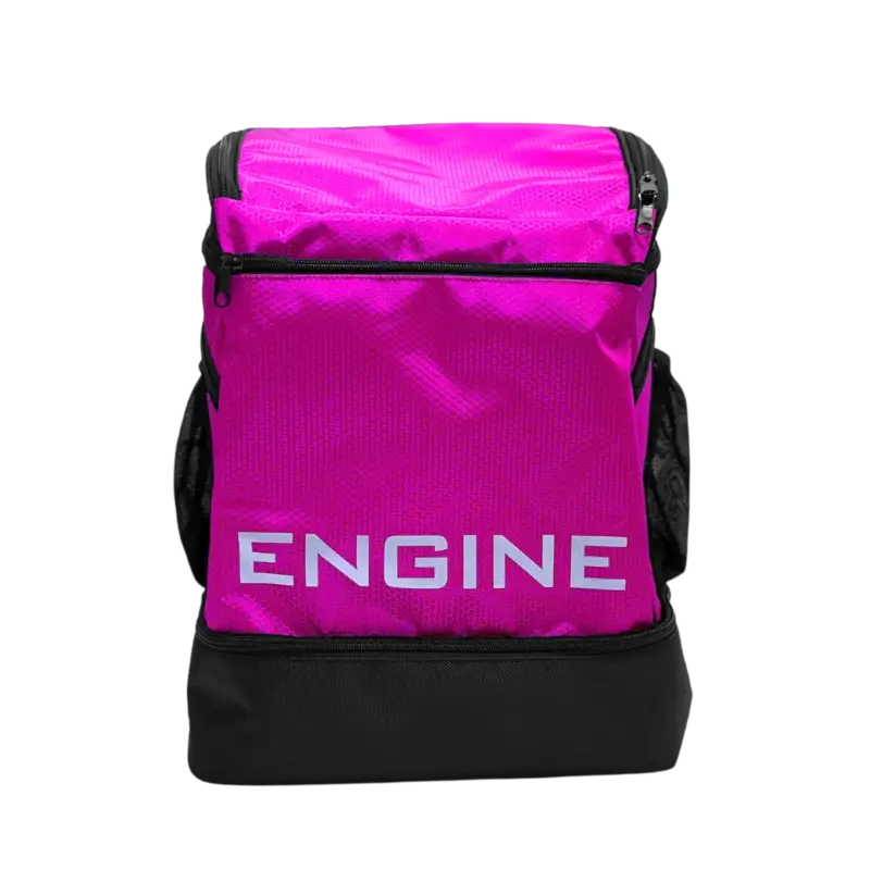 Fuscia pink backpack pro with 'ENGINE' branding