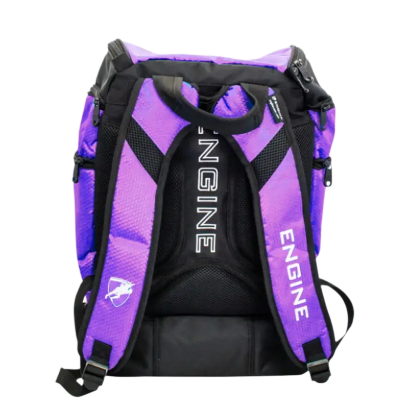 Lavender purple backpack pro back straps with 'ENGINE' branding