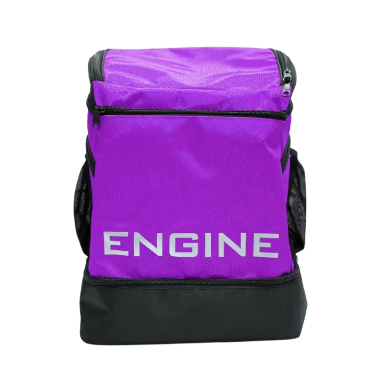 Lavender purple backpack pro with 'ENGINE' branding