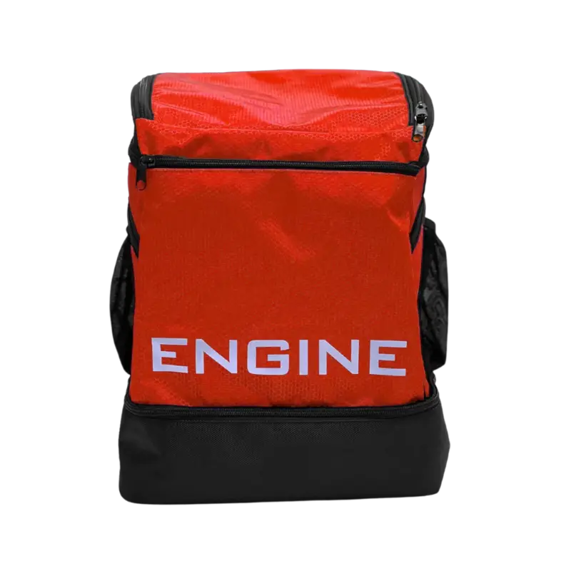 Red backpack pro with 'ENGINE' branding