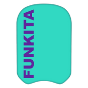 Turquoise swimming kickboard with purple 'Funkita' branding