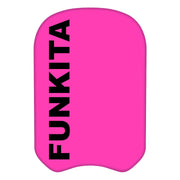 A pink training kickboard with the text 'FUNKITA' printed in black on the front.