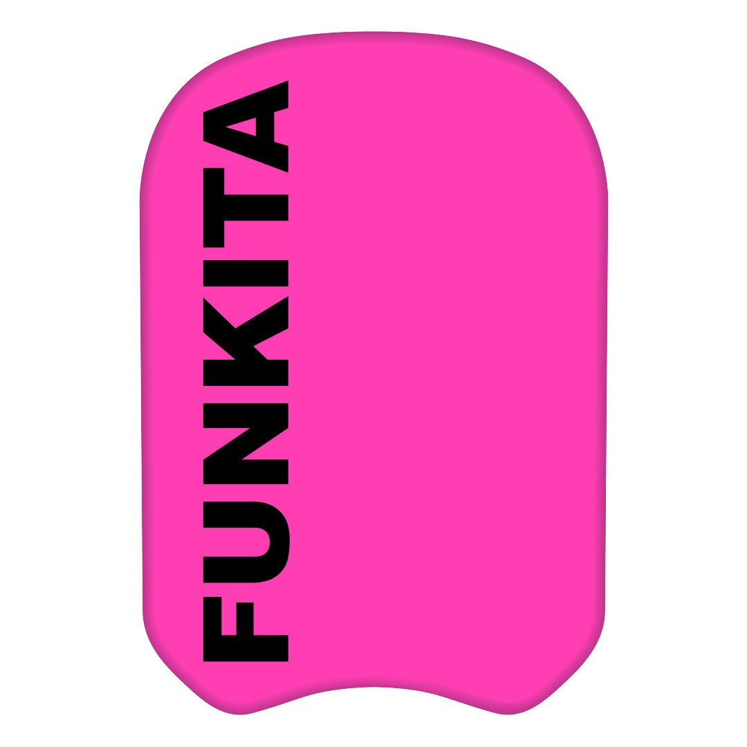 A pink training kickboard with the text 'FUNKITA' printed in black on the front.