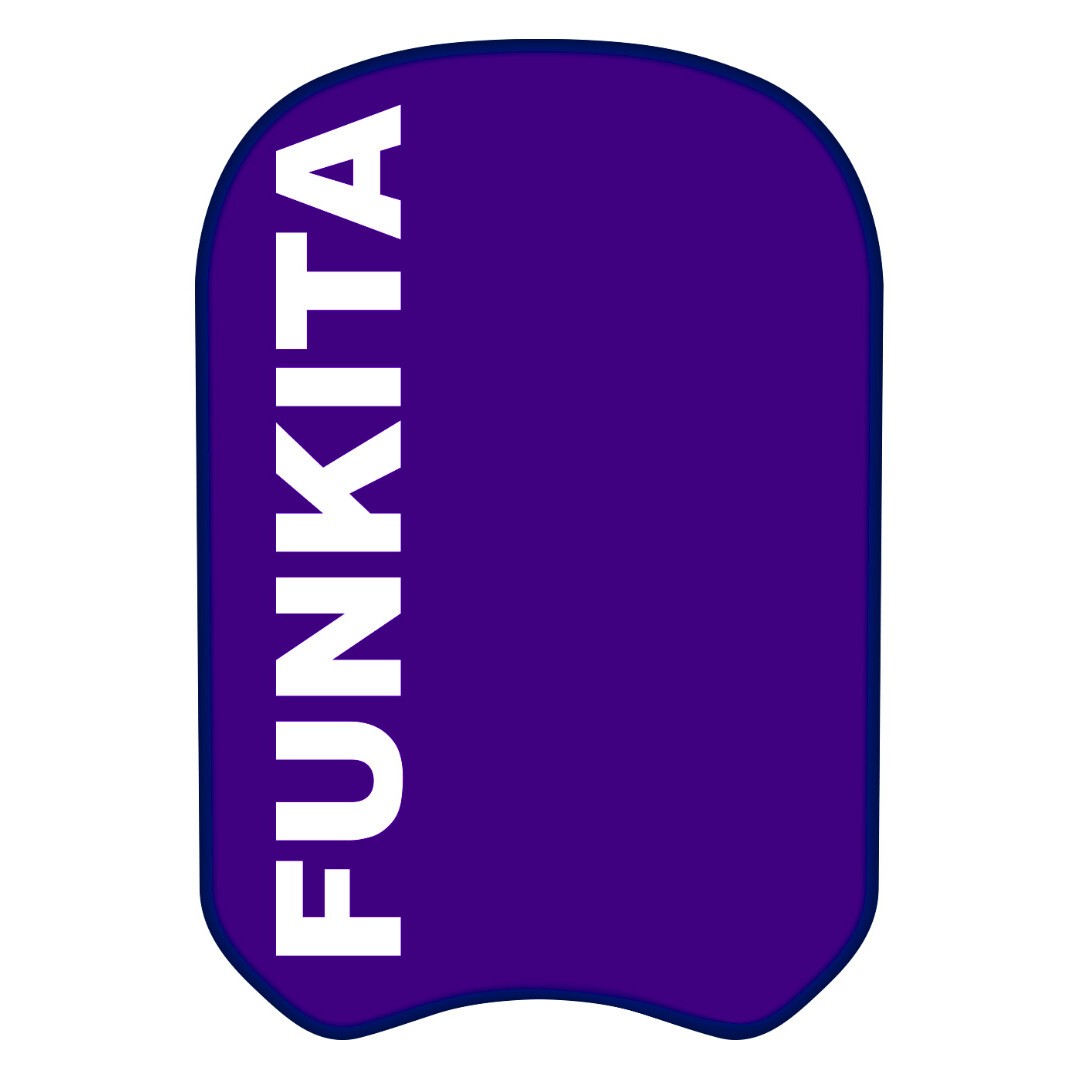 A purple training kickboard with the text 'FUNKITA' on the side.