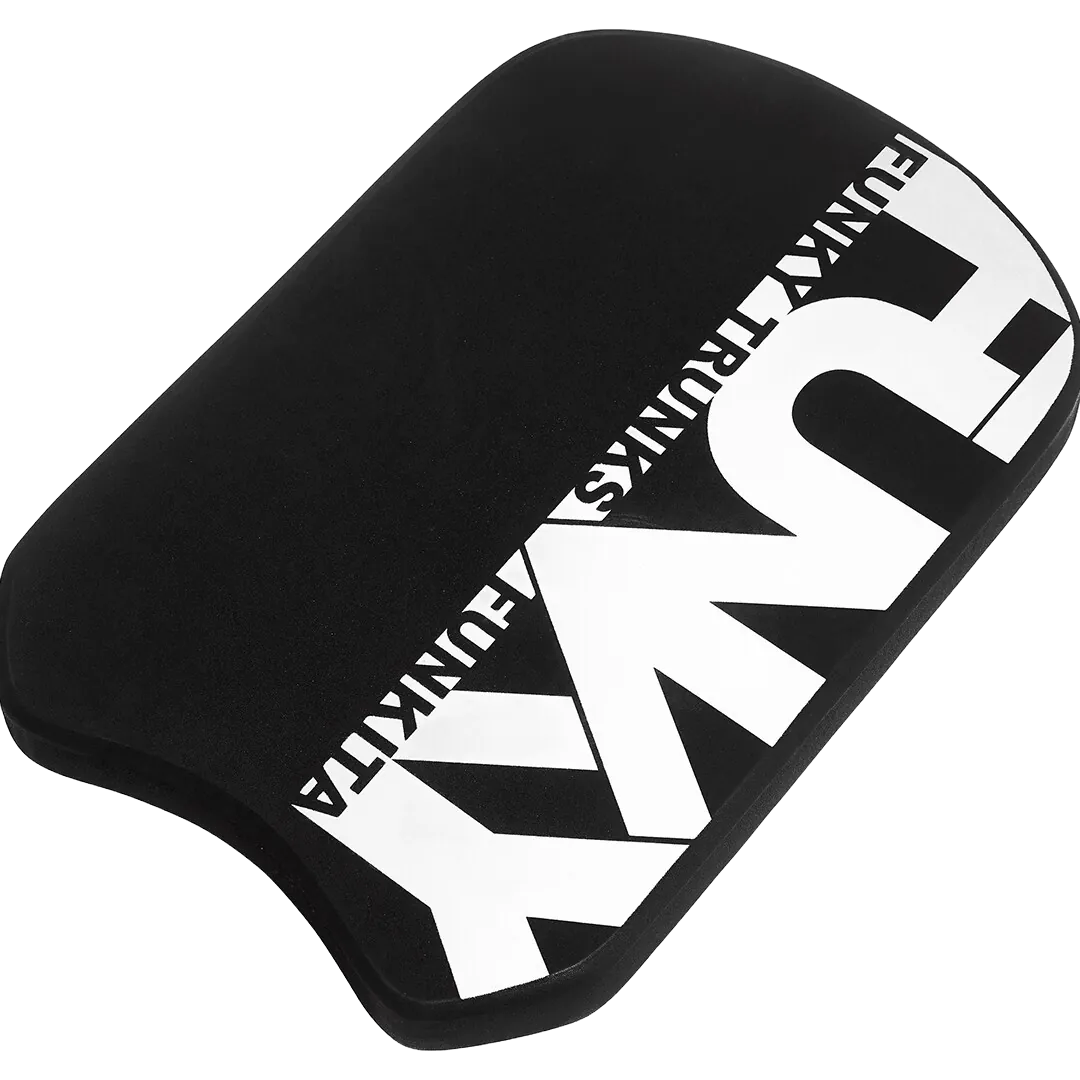 Black swimming kickboard with 'Funky Trunks' branding