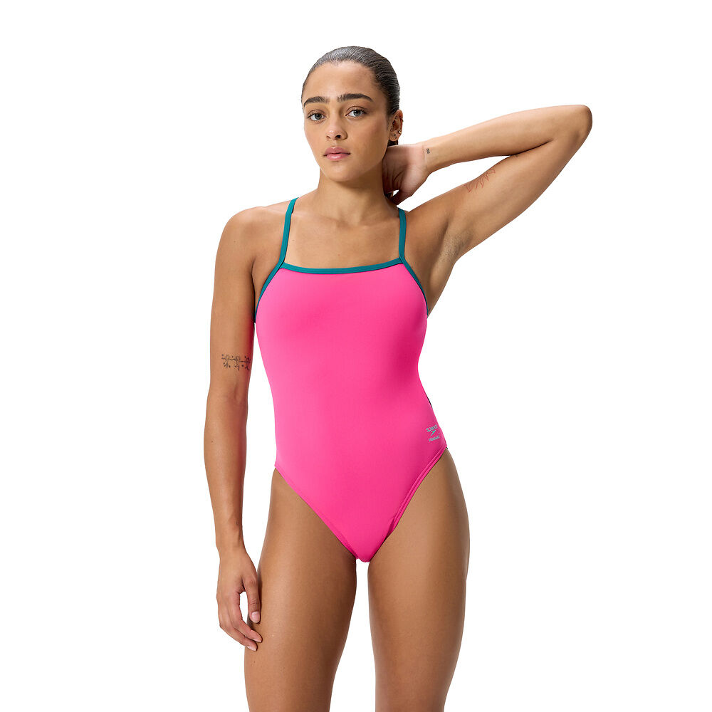 Speedo Solid Tri Back One Piece - Punchy Pink