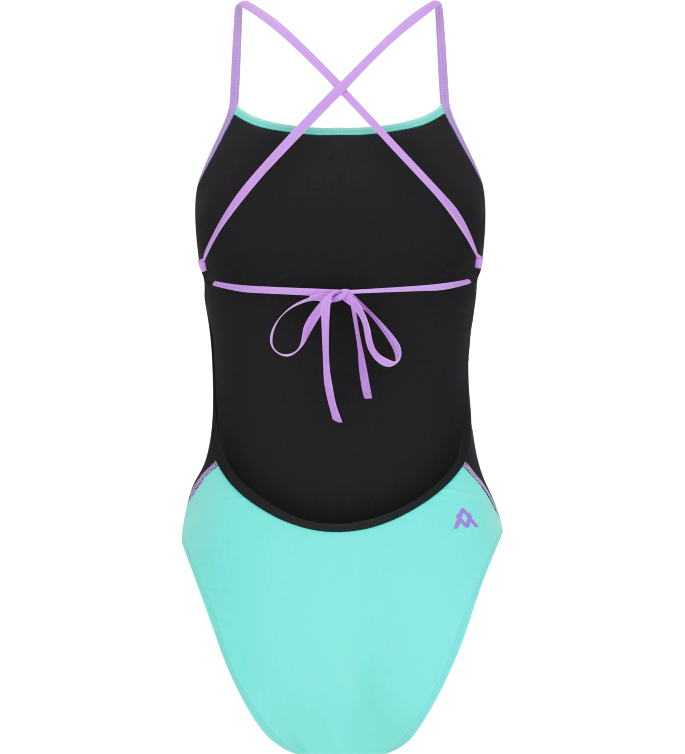Black Amanzi one piece swimsuit with purple and mint straps