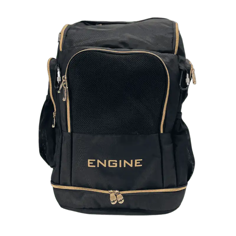 Black backpack with 'ENGINE' branding