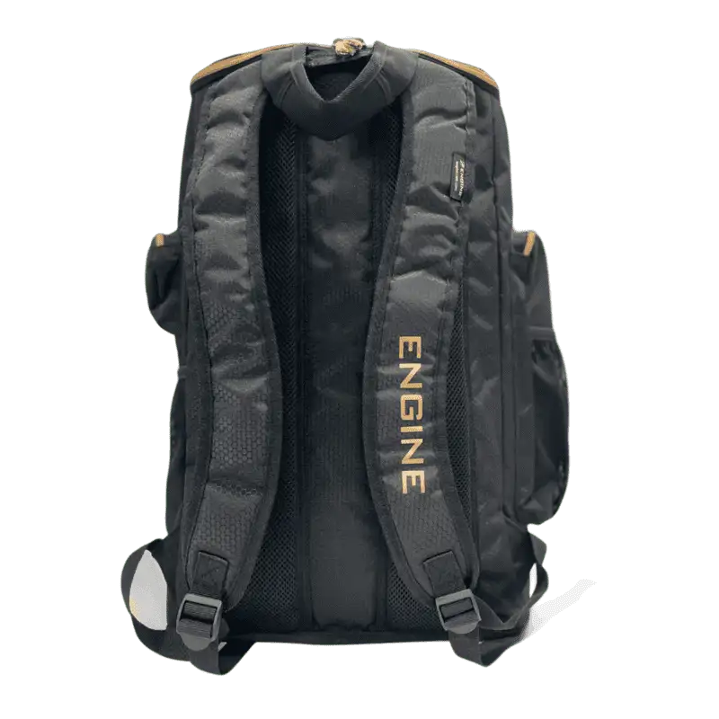 Black backpack with 'ENGINE' branding