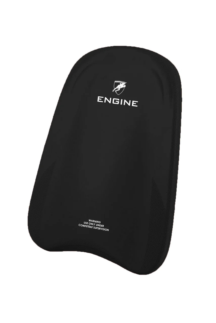 Side view of a black Engine Kickboard Elite with Engine logo in white on the front.