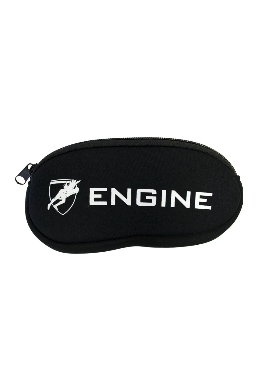 Black soft goggle case with 'ENGINE' branding on a white background