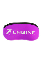 Purple soft goggle case with 'ENGINE' branding on a white background