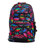 Backpack with colourful leaf pattern and 'Funkita' branding