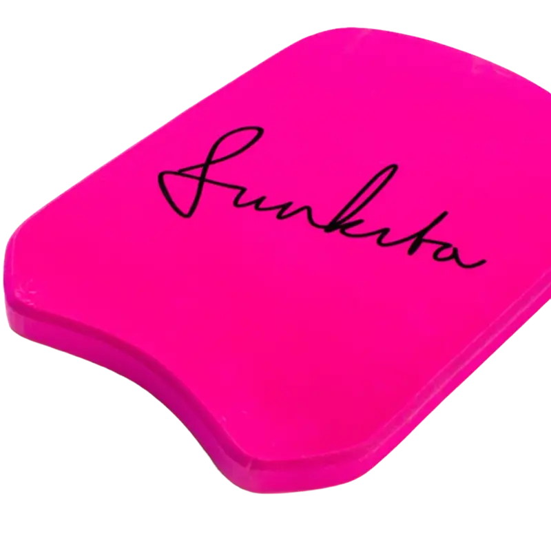 Still pink swimming kickboard with 'Funkita' branding on an angled view