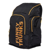 Black 'Funky Trunks' backpack with gold accents