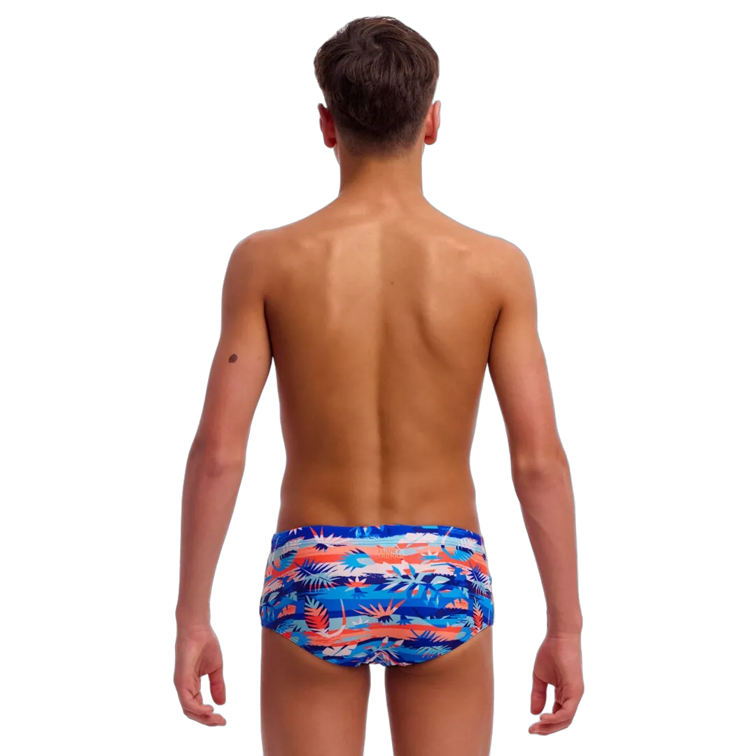 Man wearing colourful swim trunks