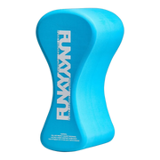 Blue swimming Pull Buoy with 'Funky Trunks' branding on an angled view