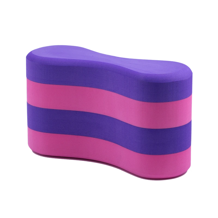 Vorgee 4 Layer Pull Buoy in pink and purple vertical stripes.