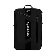 Black Speedo backpack with front zips on a white background
