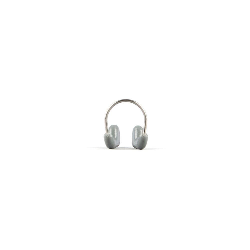 A Speedo competition nose clip in graphite grey color with soft silicone pads, memory plastic frame.