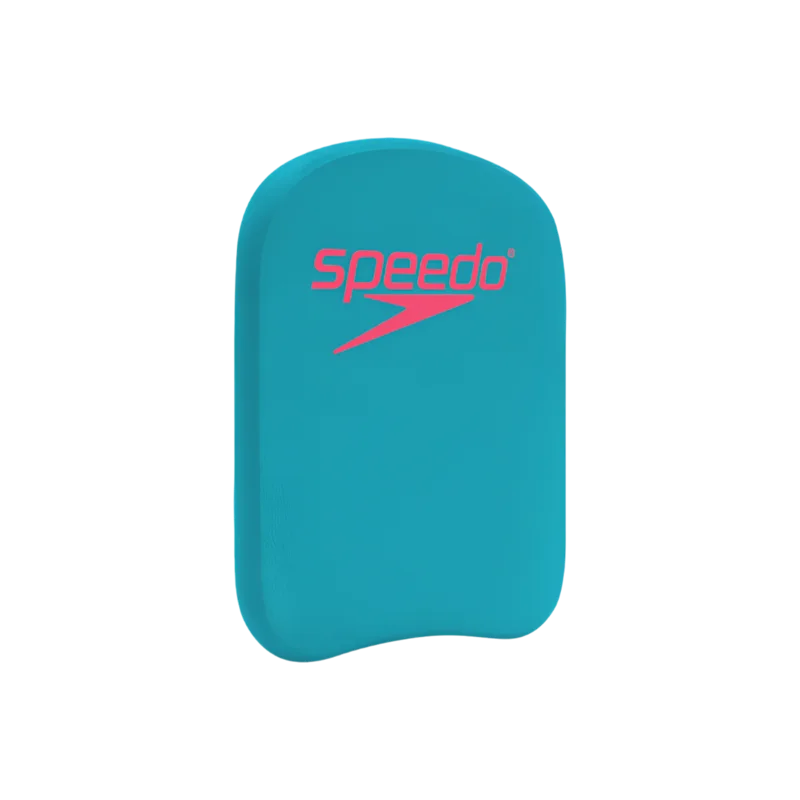 Blue swim kickboard with Speedo logo on a transparent background