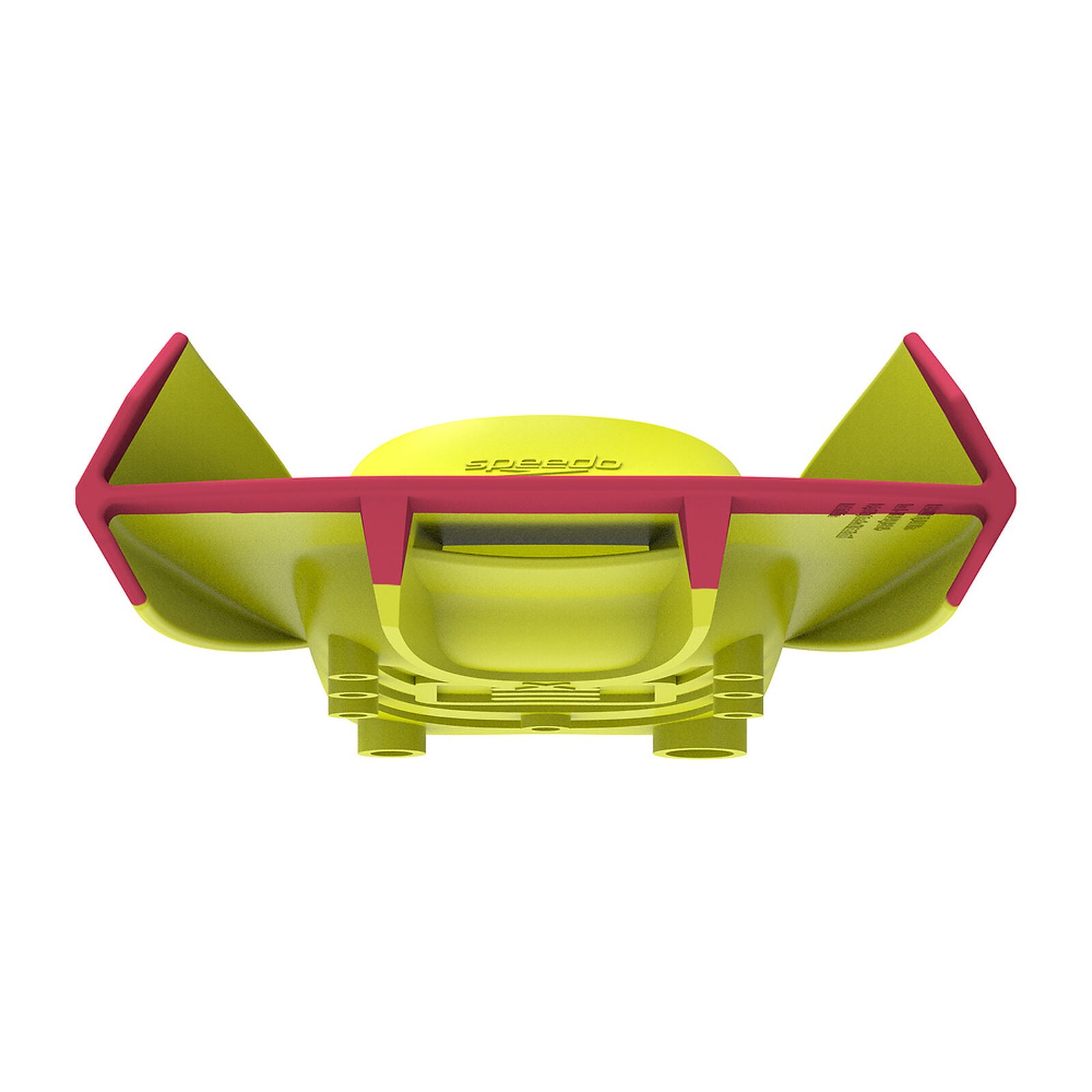 Yellow Speedo DMC  repellor diving fins with red tips on a white background