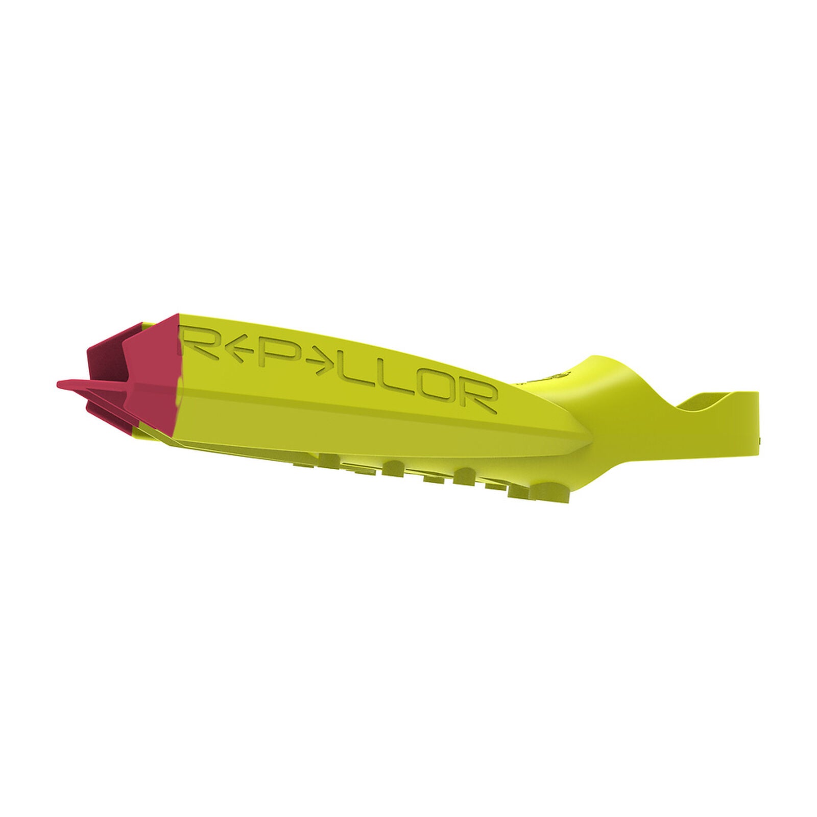 Yellow Speedo DMC  repellor diving fins with red tips on a white background