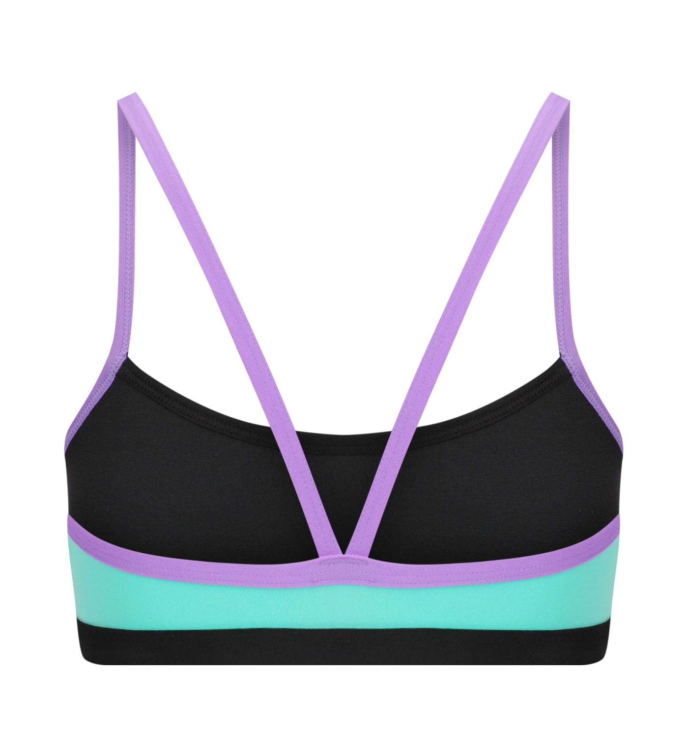 Amanzi Lagoona green bikini top with purple straps from back