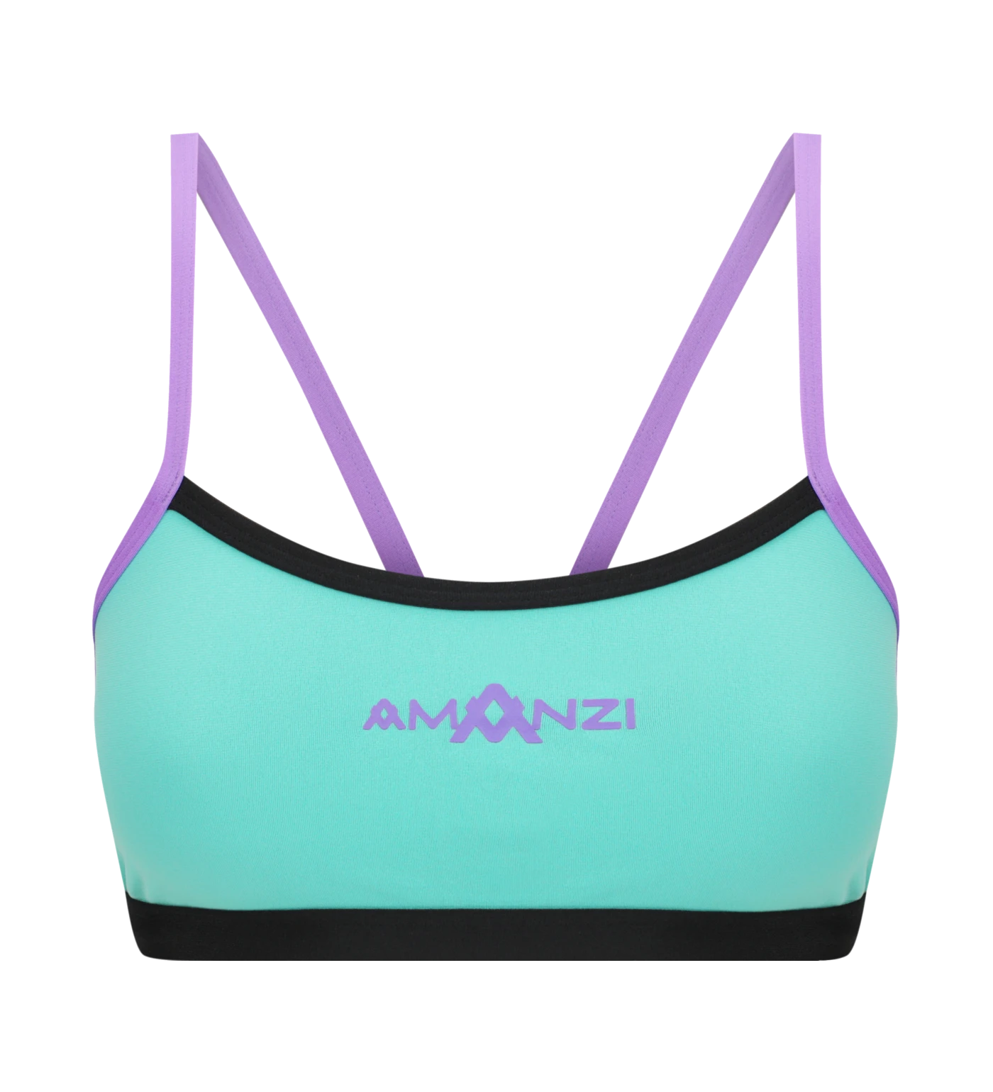 Amanzi Lagoona green bikini top with purple straps