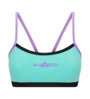 Amanzi Lagoona green bikini top with purple straps