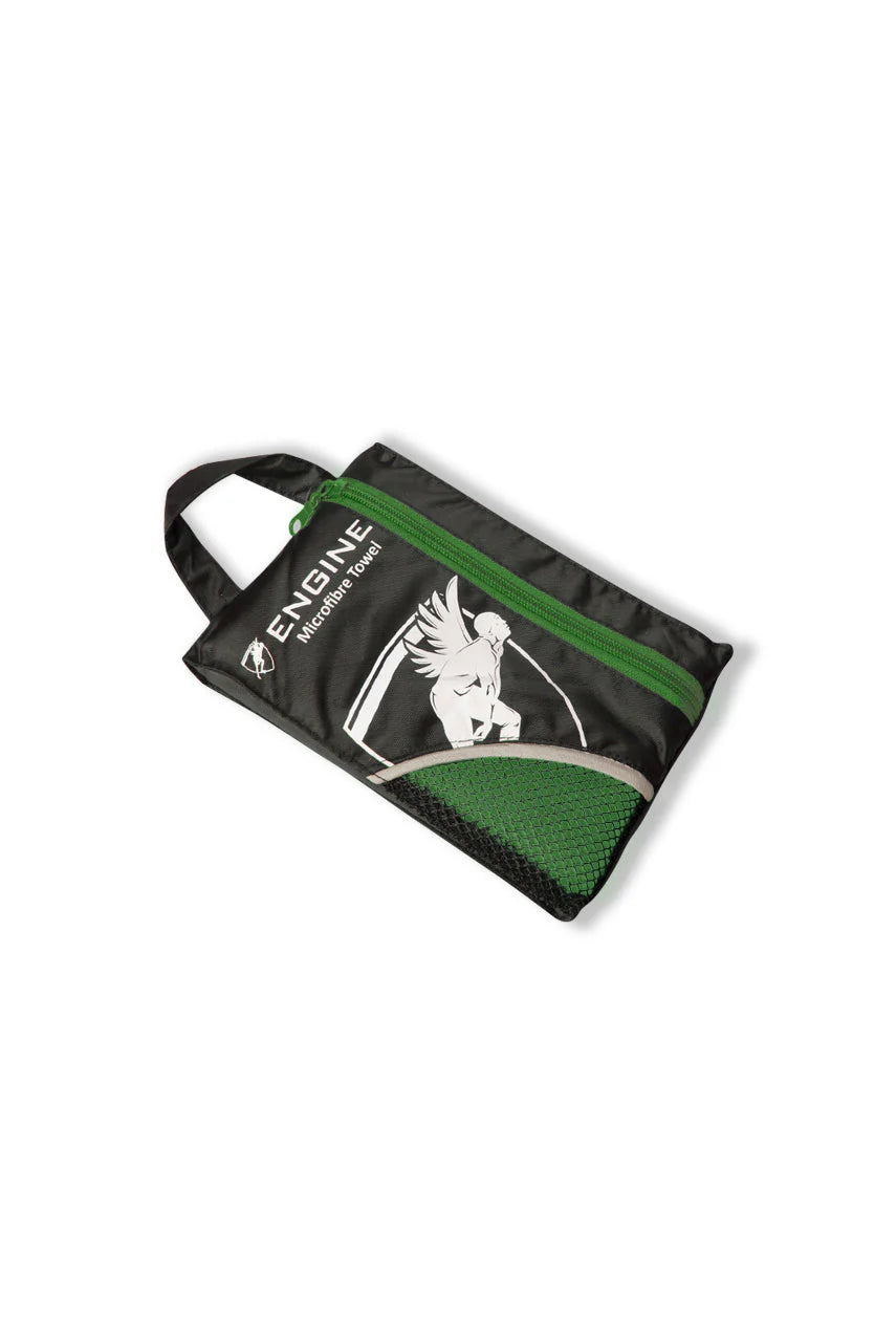 Black and green pouch with an Engine logo on a white background