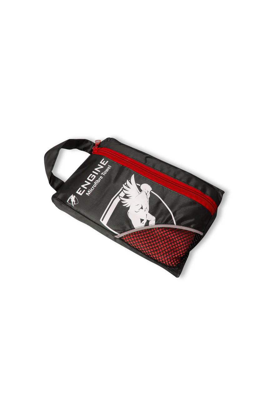 Black and red bag with an Engine logo on a white background