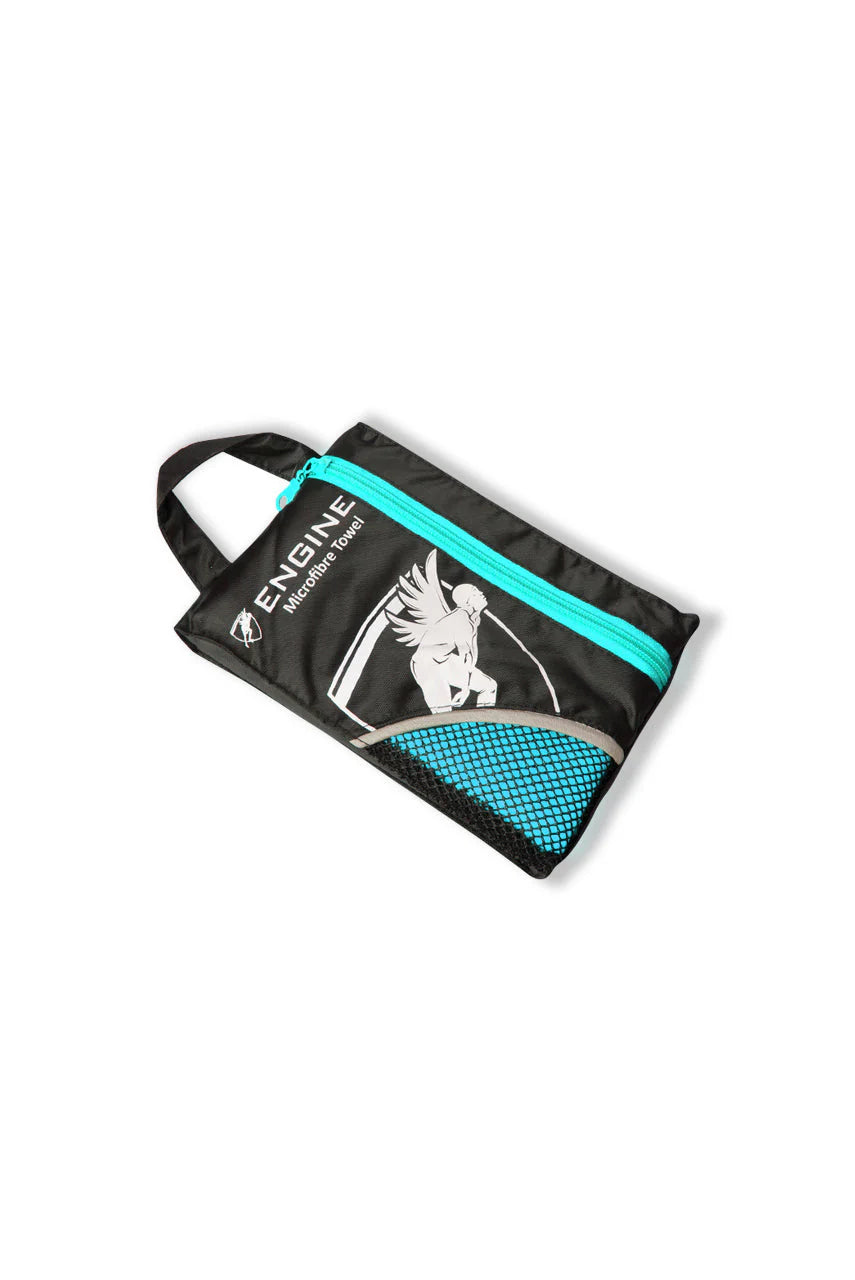 Black and teal bag with an Engine logo on a white background