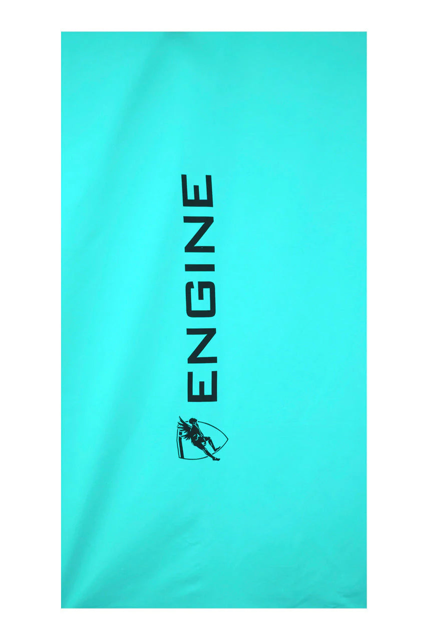 Turquoise / teal towel with 'ENGINE' branding on a white background
