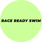 Neon green circle with 'RACE READY SWIM' text on a transparent background