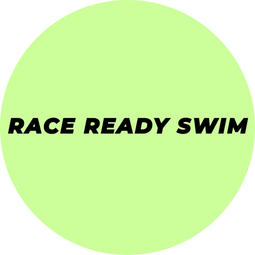 Neon green circle with 'RACE READY SWIM' text on a transparent background