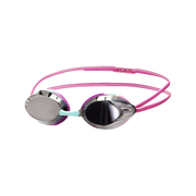 Pink speedo opal swim goggles with mirrored lenses on a transparent background