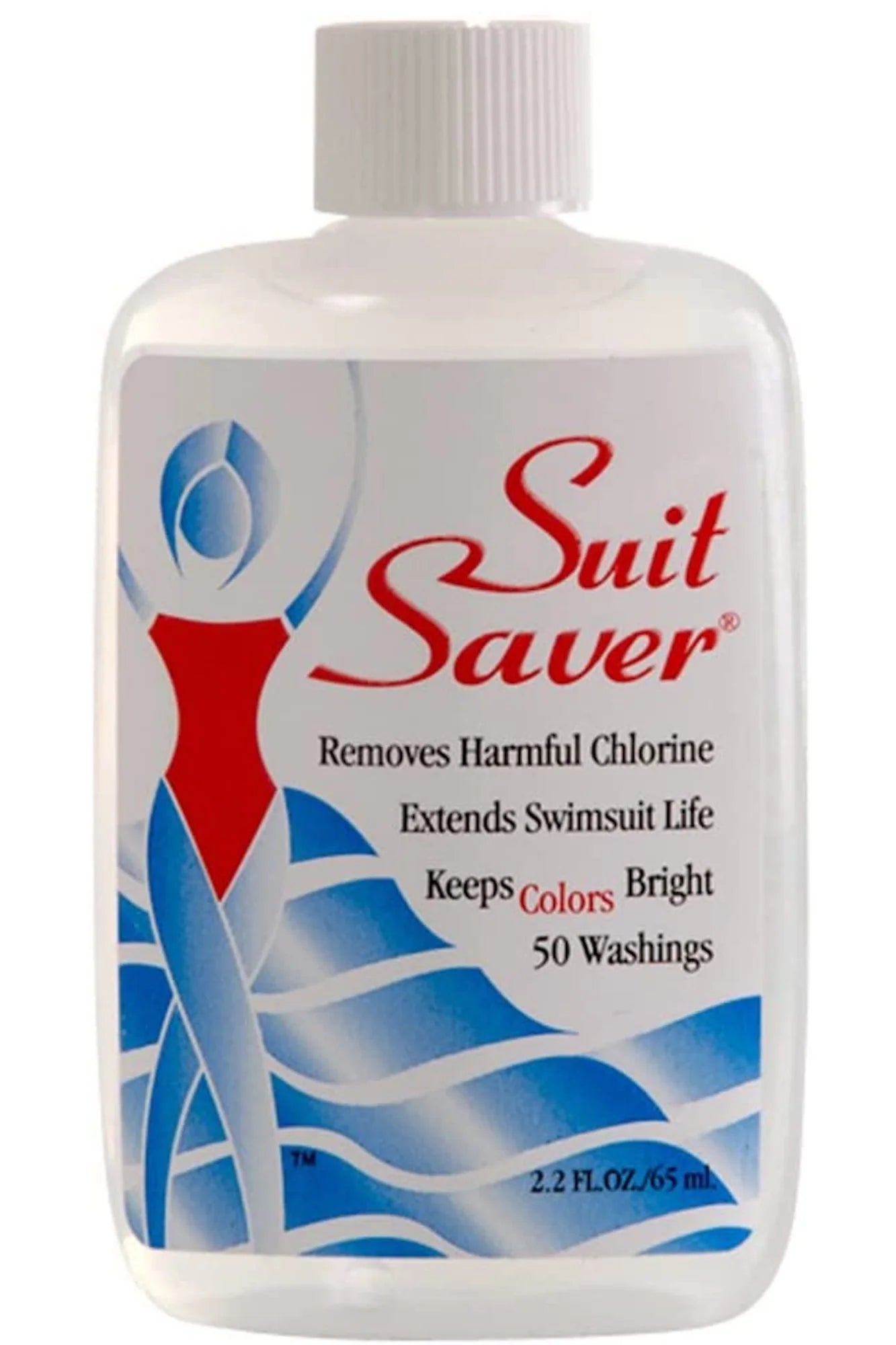 Suit Saver chlorine remover bottle with white cap on a white background
